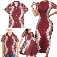Hawaii Aloha Plumeria Lei Scarlet Palaka Family Matching Short Sleeve Bodycon Dress and Hawaiian Shirt LT7 - Polynesian Pride