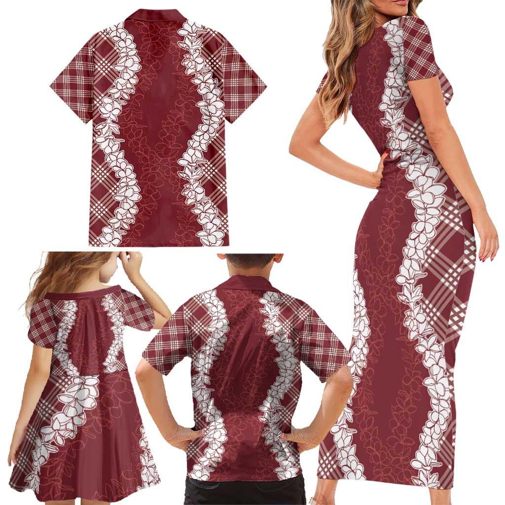 Hawaii Aloha Plumeria Lei Scarlet Palaka Family Matching Short Sleeve Bodycon Dress and Hawaiian Shirt LT7 - Polynesian Pride