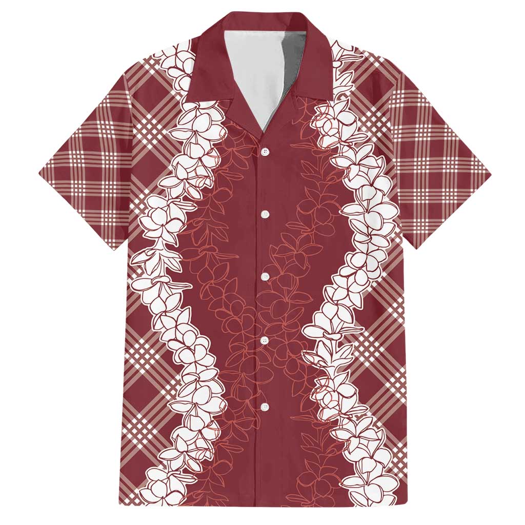 Hawaii Aloha Plumeria Lei Scarlet Palaka Family Matching Short Sleeve Bodycon Dress and Hawaiian Shirt LT7 Dad's Shirt - Short Sleeve Scarlet - Polynesian Pride
