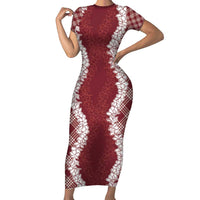 Hawaii Aloha Plumeria Lei Scarlet Palaka Family Matching Short Sleeve Bodycon Dress and Hawaiian Shirt LT7 Mom's Dress Scarlet - Polynesian Pride
