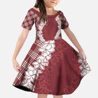 Hawaii Aloha Plumeria Lei Scarlet Palaka Family Matching Summer Maxi Dress and Hawaiian Shirt LT7 Daughter's Dress Scarlet - Polynesian Pride
