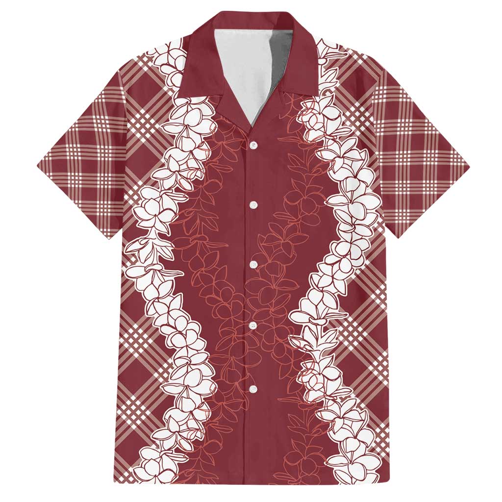 Hawaii Aloha Plumeria Lei Scarlet Palaka Family Matching Summer Maxi Dress and Hawaiian Shirt LT7 Dad's Shirt - Short Sleeve Scarlet - Polynesian Pride