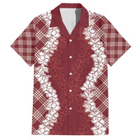 Hawaii Aloha Plumeria Lei Scarlet Palaka Family Matching Tank Maxi Dress and Hawaiian Shirt LT7 Dad's Shirt - Short Sleeve Scarlet - Polynesian Pride