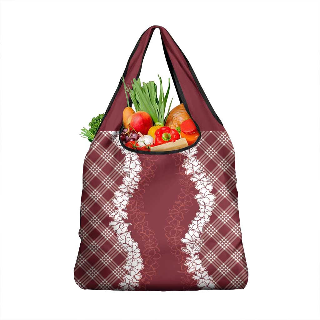 Hawaii Aloha Plumeria Lei Scarlet Palaka Grocery Bag - Polynesian Pride
