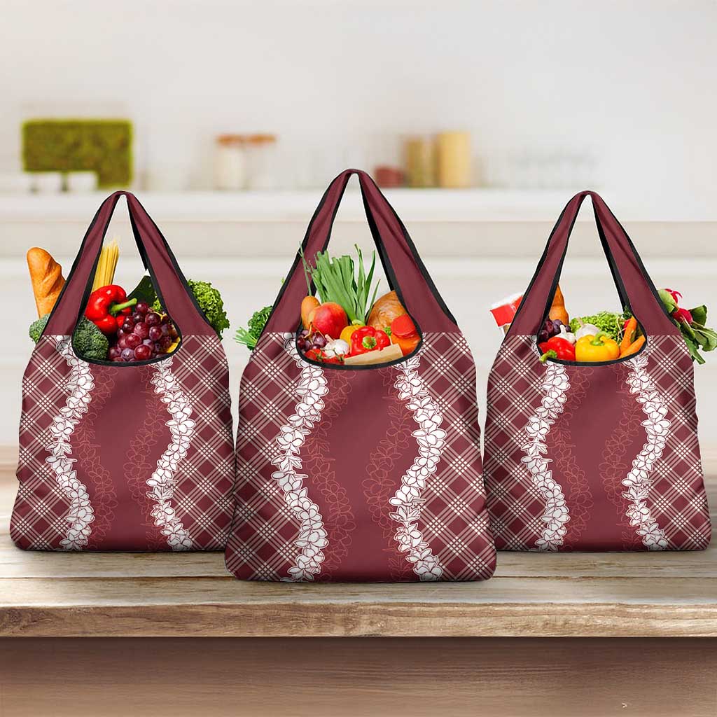 Hawaii Aloha Plumeria Lei Scarlet Palaka Grocery Bag - Polynesian Pride