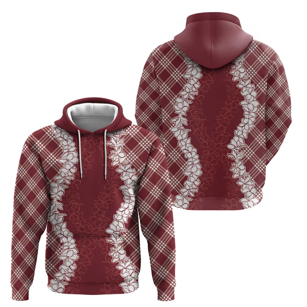 Hawaii Aloha Plumeria Lei Scarlet Palaka Hoodie - Polynesian Pride
