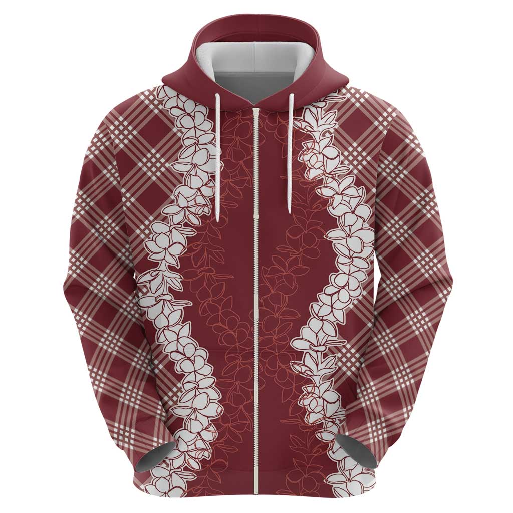 Hawaii Aloha Plumeria Lei Scarlet Palaka Hoodie - Polynesian Pride