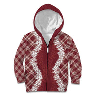 Hawaii Aloha Plumeria Lei Scarlet Palaka Kid Hoodie LT7 Zip Hoodie Scarlet - Polynesian Pride