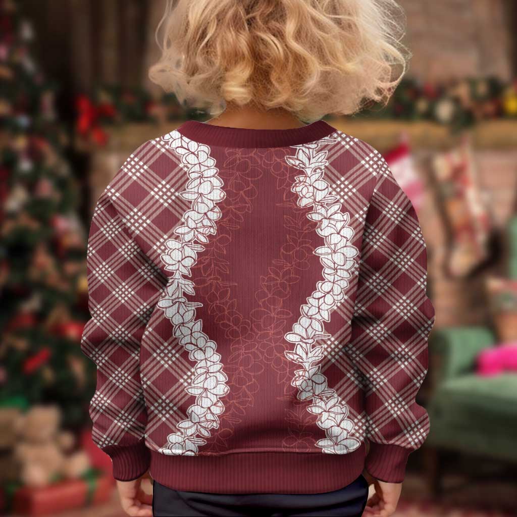 Hawaii Aloha Plumeria Lei Scarlet Palaka Kid Ugly Christmas Sweater - Polynesian Pride