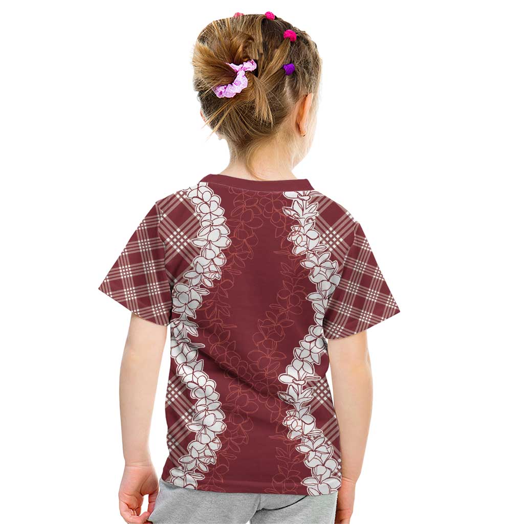 Hawaii Aloha Plumeria Lei Scarlet Palaka Kid T Shirt - Polynesian Pride