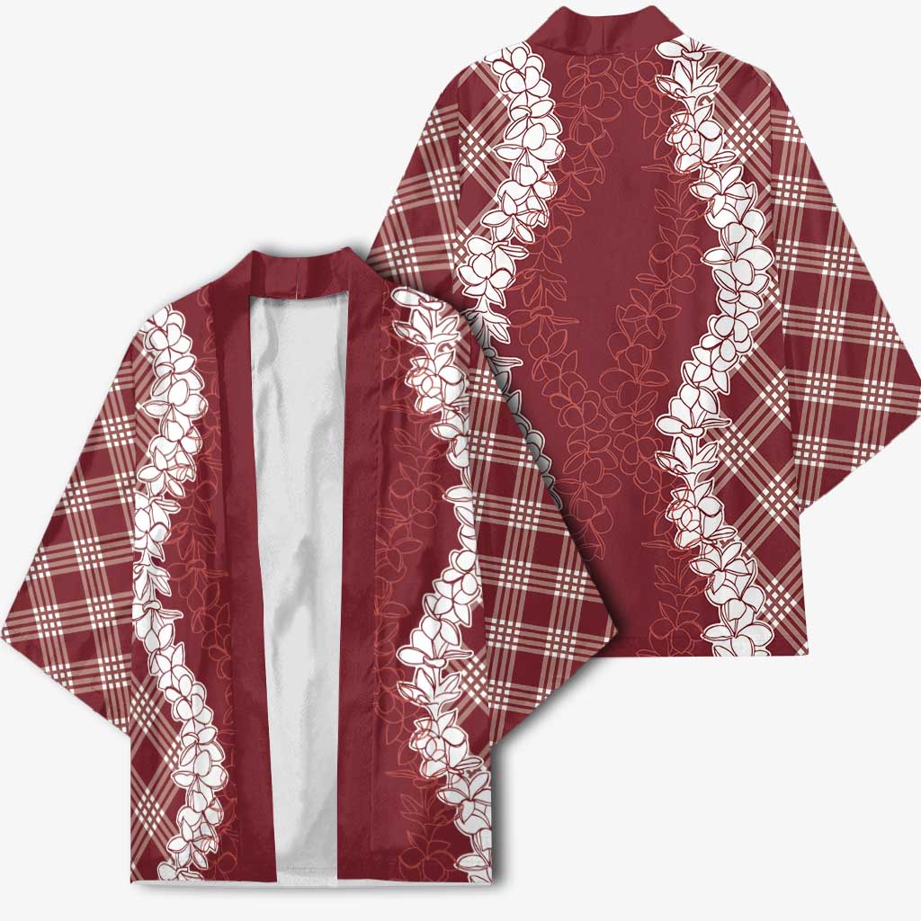 Hawaii Aloha Plumeria Lei Scarlet Palaka Kimono - Polynesian Pride