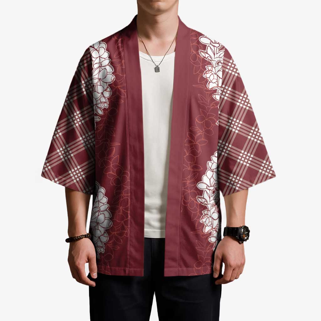 Hawaii Aloha Plumeria Lei Scarlet Palaka Kimono - Polynesian Pride
