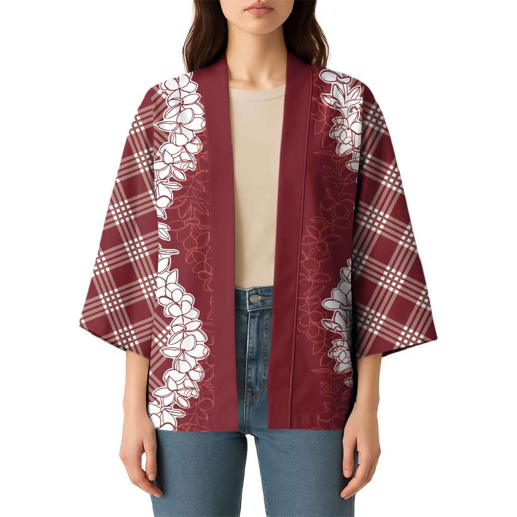 Hawaii Aloha Plumeria Lei Scarlet Palaka Kimono - Polynesian Pride