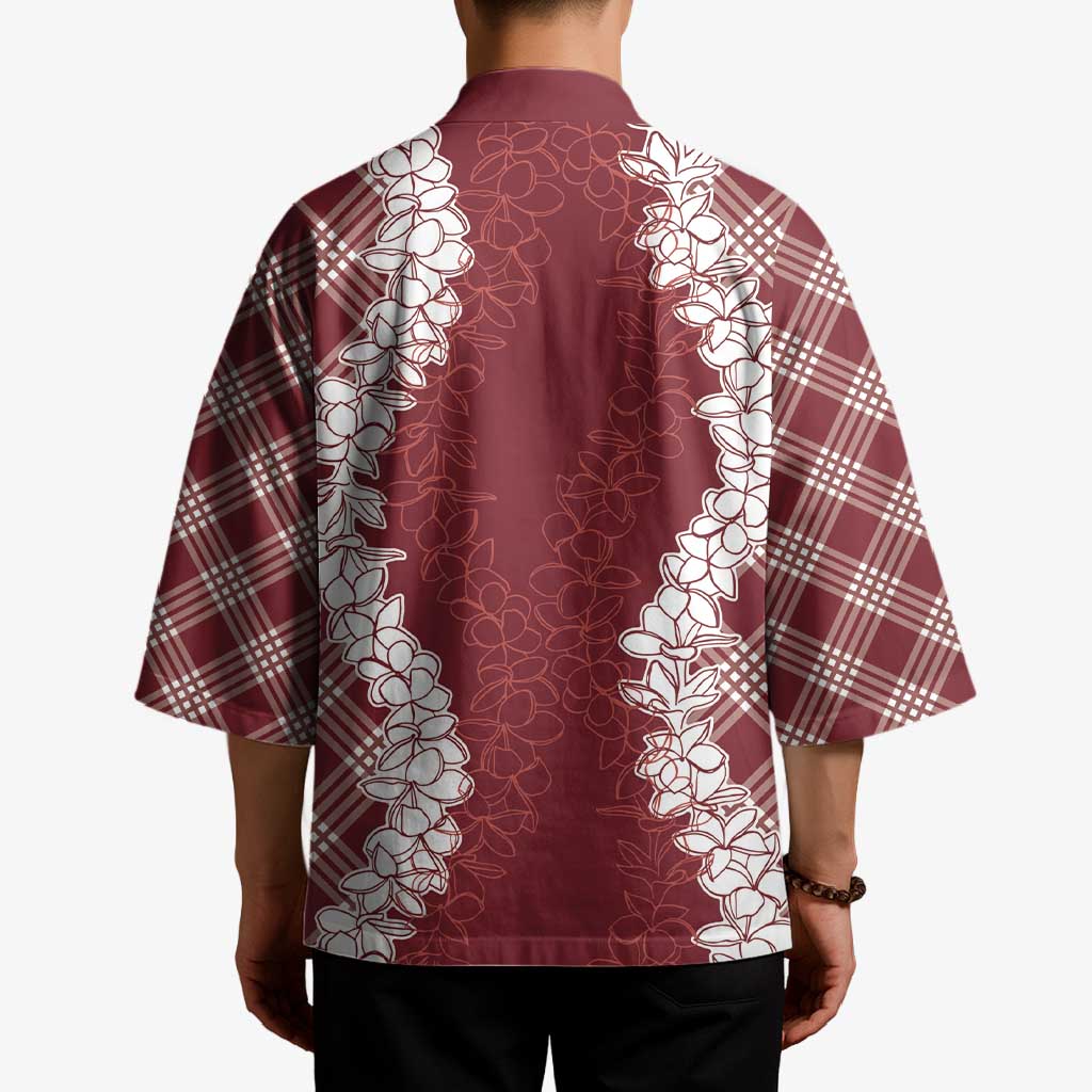 Hawaii Aloha Plumeria Lei Scarlet Palaka Kimono - Polynesian Pride