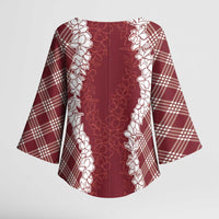 Hawaii Aloha Plumeria Lei Scarlet Palaka Kimono Sleeve Blouse - Polynesian Pride