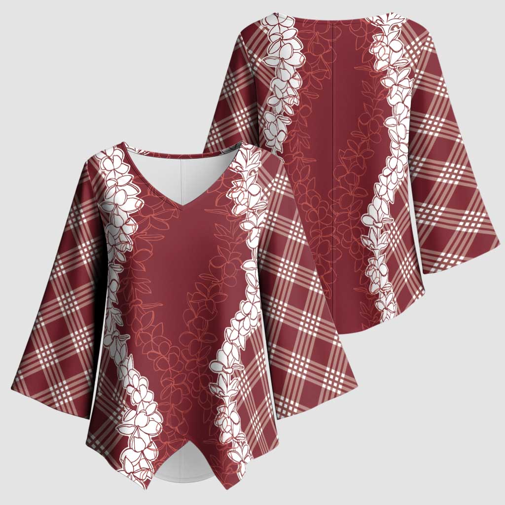 Hawaii Aloha Plumeria Lei Scarlet Palaka Kimono Sleeve Blouse - Polynesian Pride