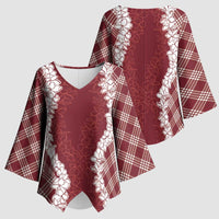 Hawaii Aloha Plumeria Lei Scarlet Palaka Kimono Sleeve Blouse - Polynesian Pride