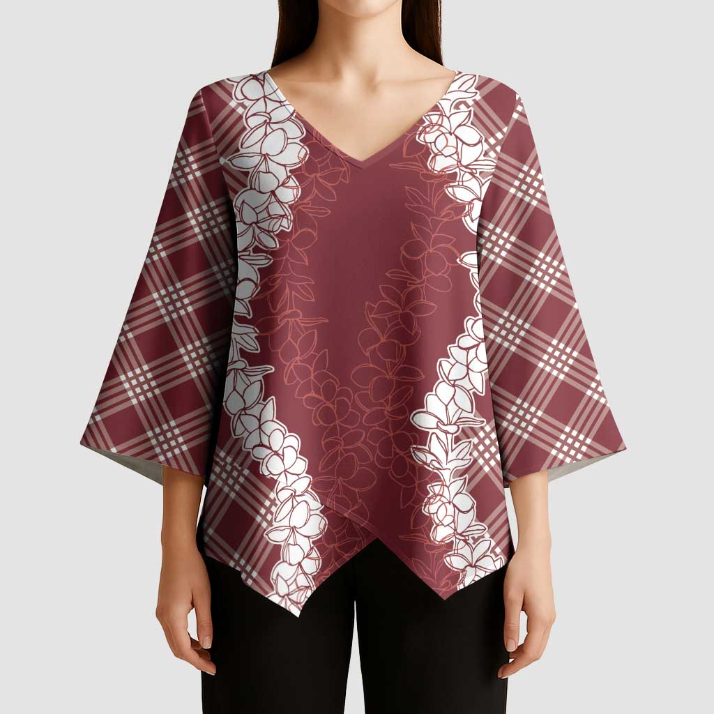 Hawaii Aloha Plumeria Lei Scarlet Palaka Kimono Sleeve Blouse - Polynesian Pride