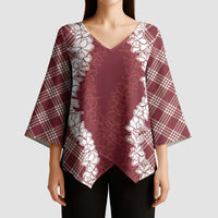 Hawaii Aloha Plumeria Lei Scarlet Palaka Kimono Sleeve Blouse - Polynesian Pride