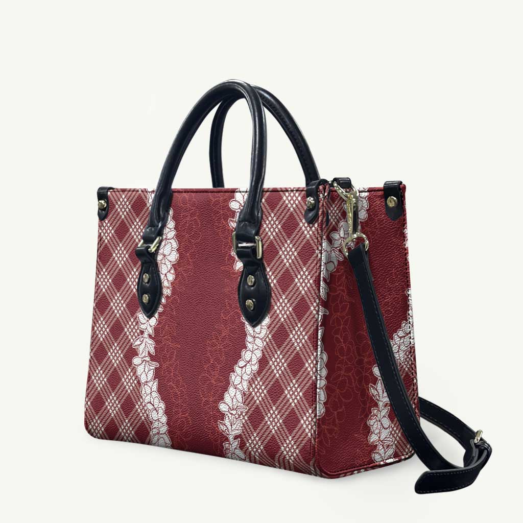 Hawaii Aloha Plumeria Lei Scarlet Palaka Leather Bag - undefined