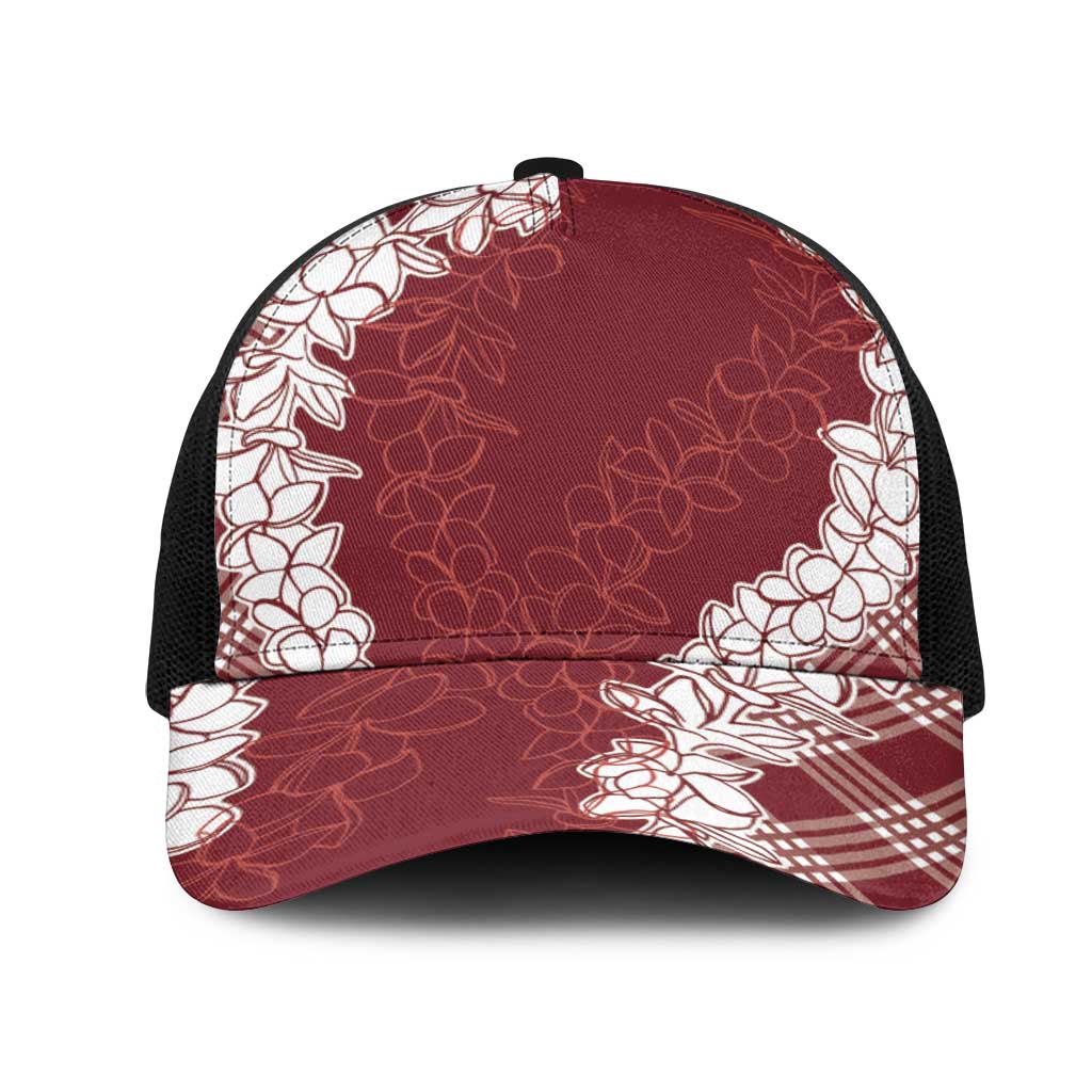 Hawaii Aloha Plumeria Lei Scarlet Palaka Mesh Trucker Cap - Polynesian Pride