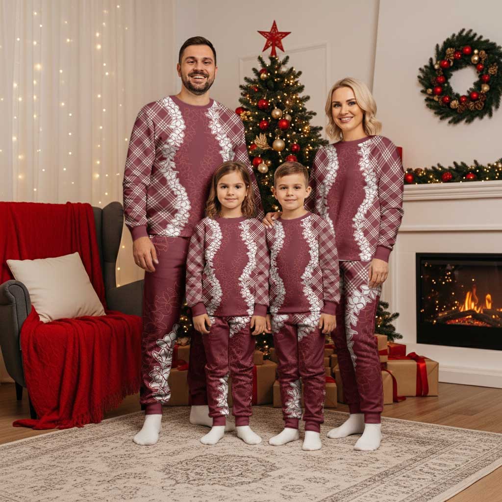 Hawaii Aloha Plumeria Lei Scarlet Palaka Christmas Pajama Set - Polynesian Pride