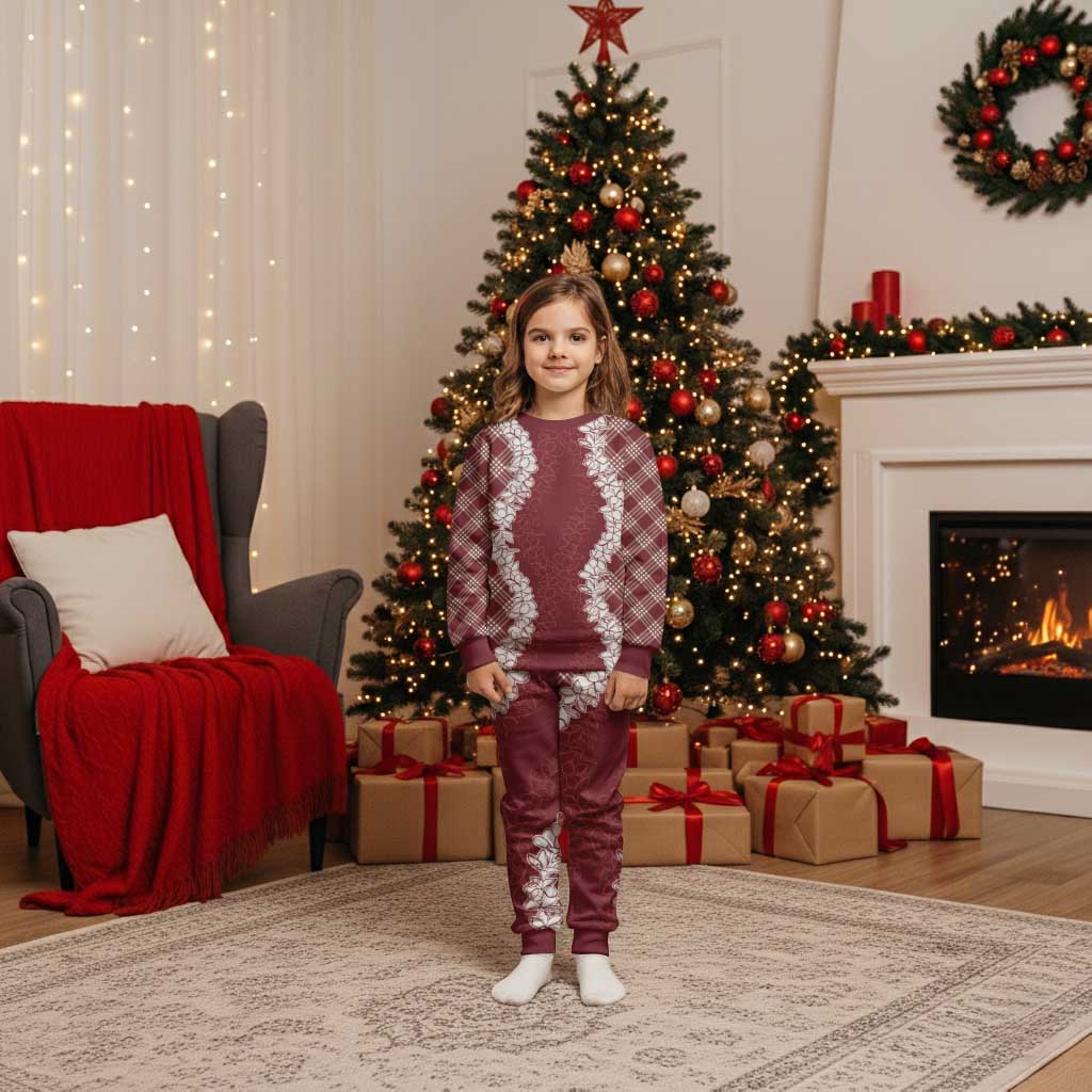 Hawaii Aloha Plumeria Lei Scarlet Palaka Christmas Pajama Set - Polynesian Pride