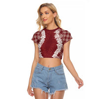 Hawaii Aloha Plumeria Lei Scarlet Palaka Raglan Cropped T Shirt - Polynesian Pride
