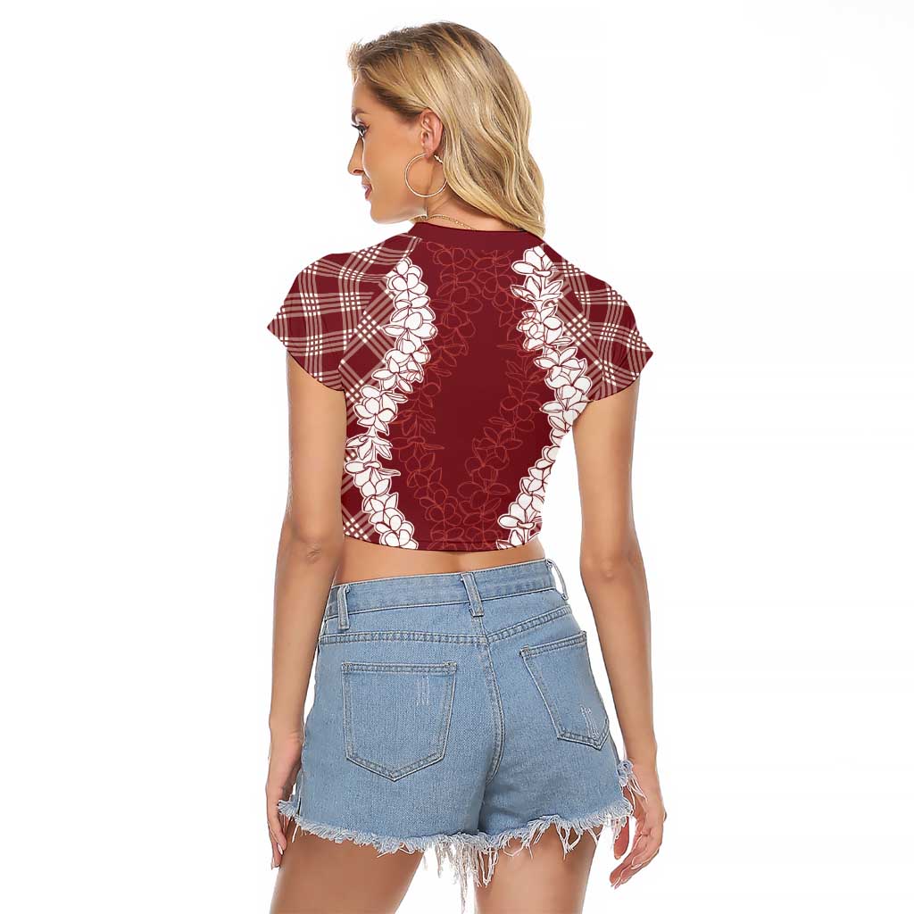 Hawaii Aloha Plumeria Lei Scarlet Palaka Raglan Cropped T Shirt - Polynesian Pride