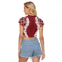 Hawaii Aloha Plumeria Lei Scarlet Palaka Raglan Cropped T Shirt - Polynesian Pride