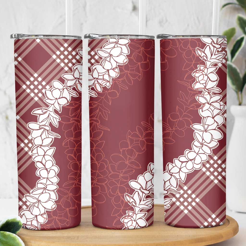 Hawaii Aloha Plumeria Lei Scarlet Palaka Skinny Tumbler - Polynesian Pride