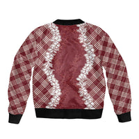 Hawaii Aloha Plumeria Lei Scarlet Palaka Sleeve Zip Bomber Jacket - Polynesian Pride