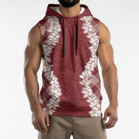 Hawaii Aloha Plumeria Lei Scarlet Palaka Sleeveless Hoodie - Polynesian Pride