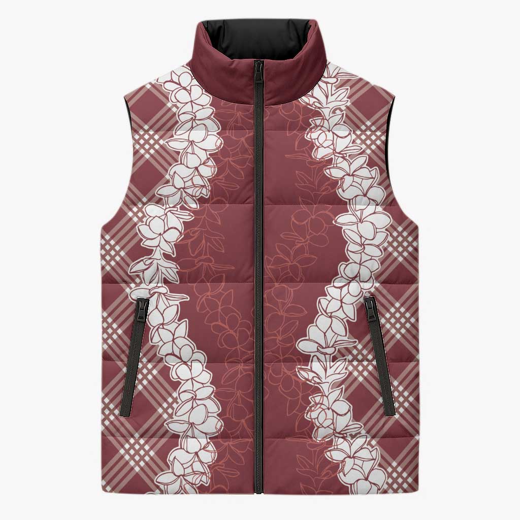 Hawaii Aloha Plumeria Lei Scarlet Palaka Sleeveless Puffer Jacket - Polynesian Pride