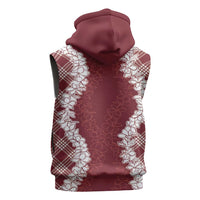 Hawaii Aloha Plumeria Lei Scarlet Palaka Sleeveless Zip Hoodie - Polynesian Pride