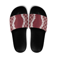 Hawaii Aloha Plumeria Lei Scarlet Palaka Slide Sandals - Polynesian Pride