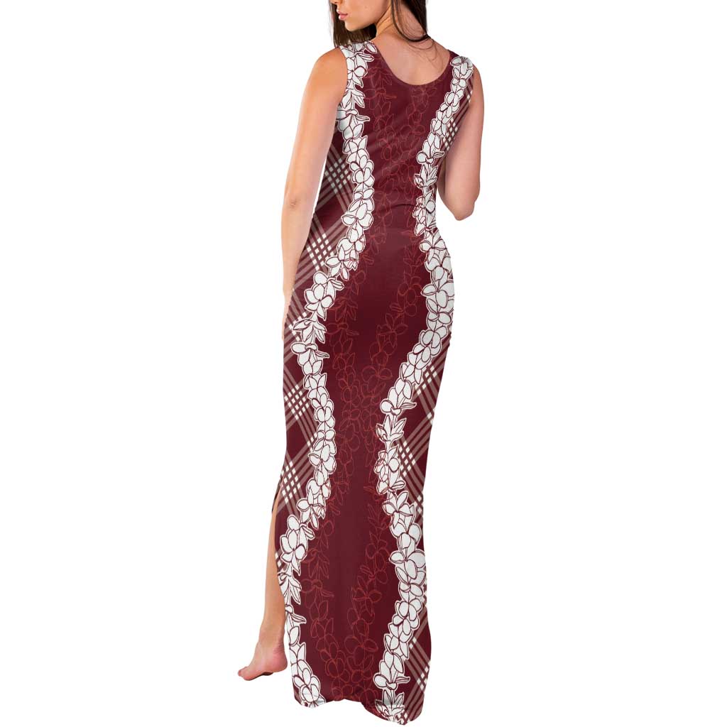 Hawaii Aloha Plumeria Lei Scarlet Palaka Tank Maxi Dress - Polynesian Pride