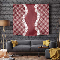Hawaii Aloha Plumeria Lei Scarlet Palaka Tapestry - Polynesian Pride