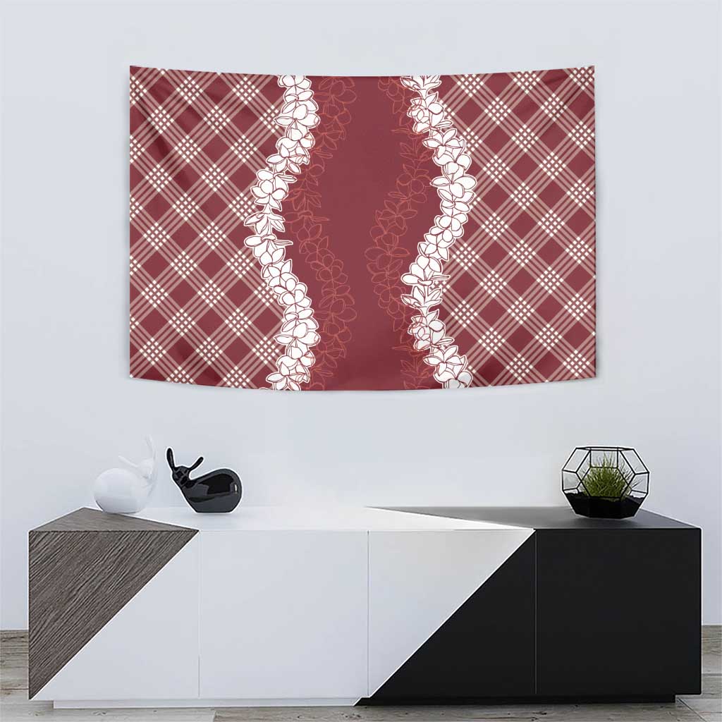 Hawaii Aloha Plumeria Lei Scarlet Palaka Tapestry - Polynesian Pride