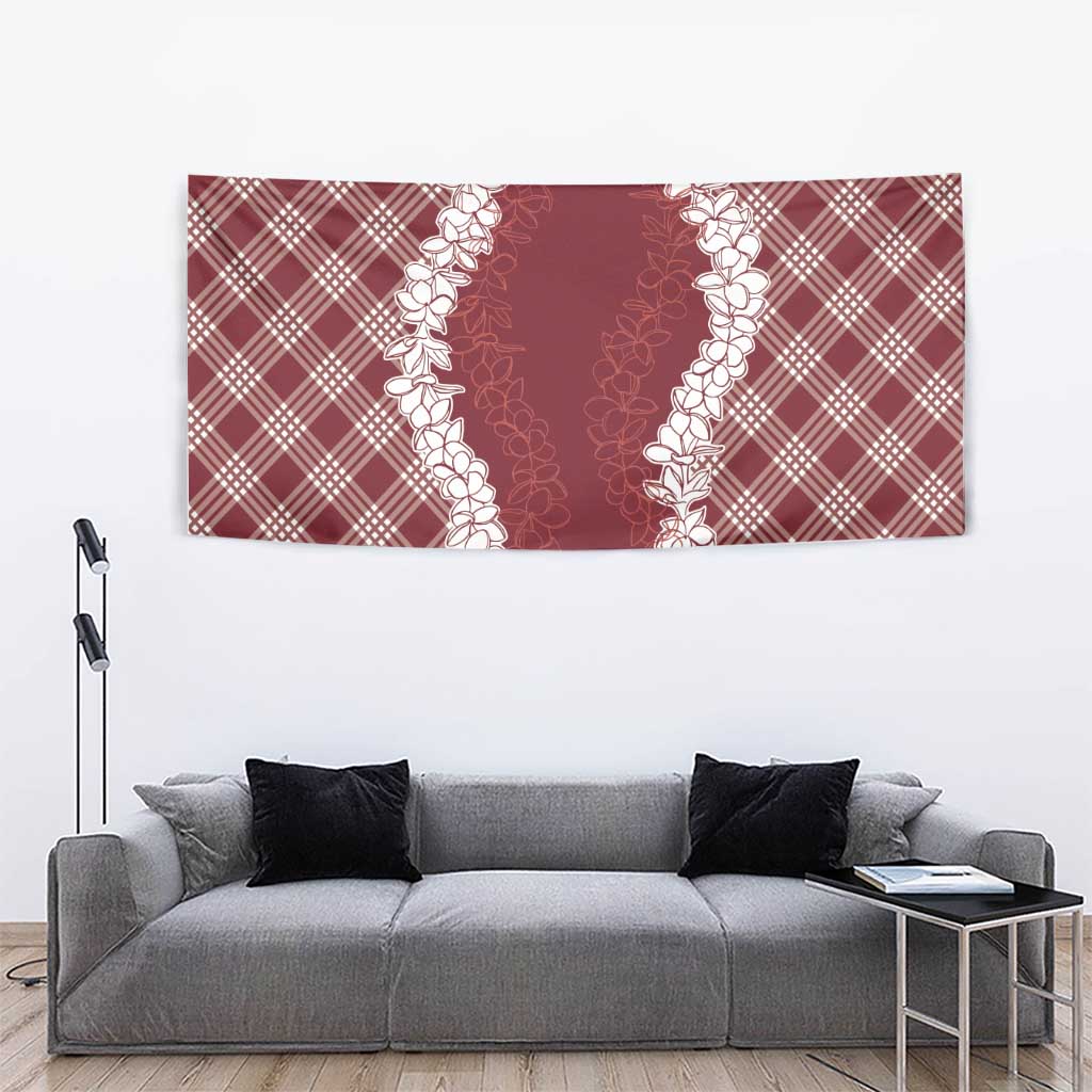Hawaii Aloha Plumeria Lei Scarlet Palaka Tapestry - Polynesian Pride