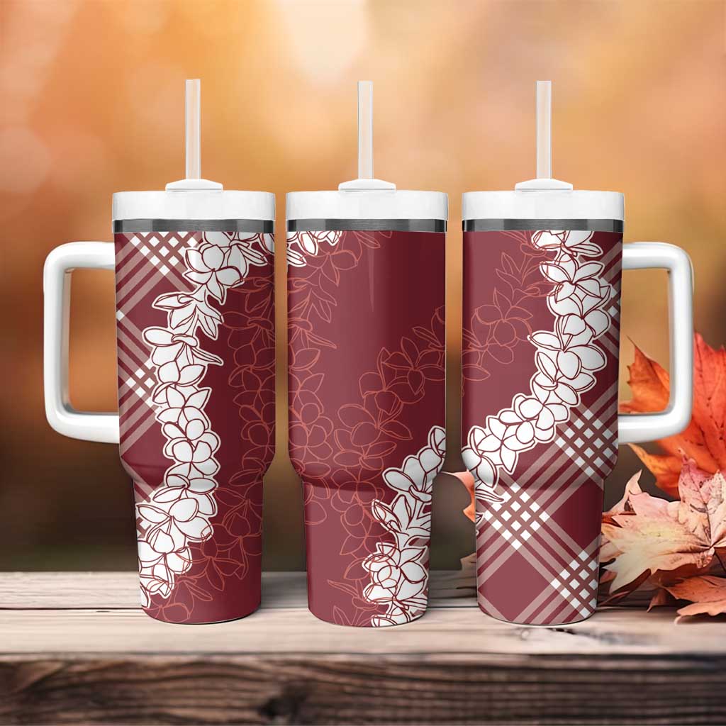 Hawaii Aloha Plumeria Lei Scarlet Palaka Tumbler With Handle - Polynesian Pride