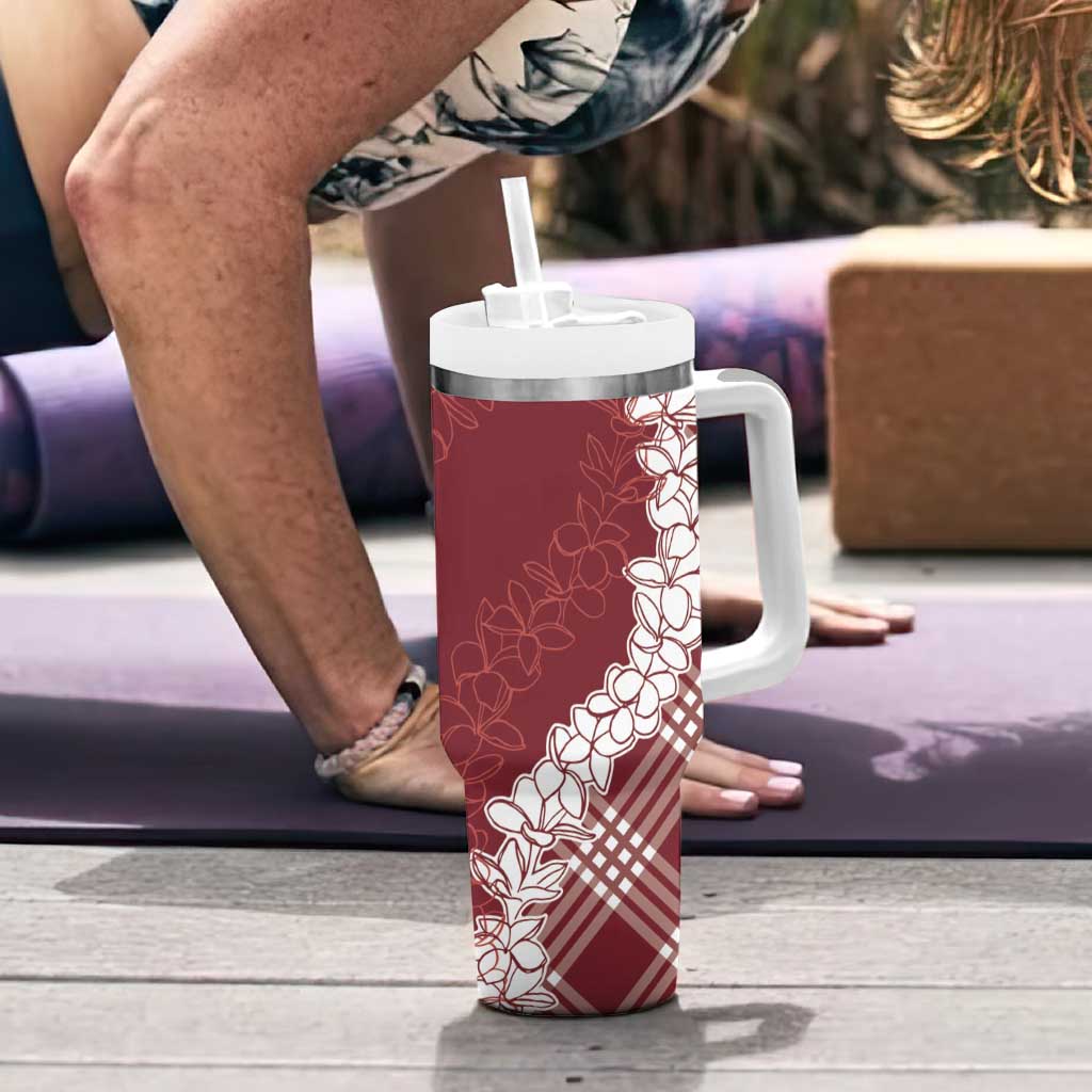 Hawaii Aloha Plumeria Lei Scarlet Palaka Tumbler With Handle - Polynesian Pride
