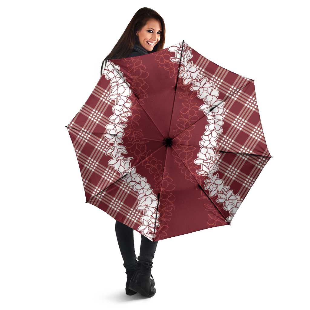 Hawaii Aloha Plumeria Lei Scarlet Palaka Umbrella - Polynesian Pride