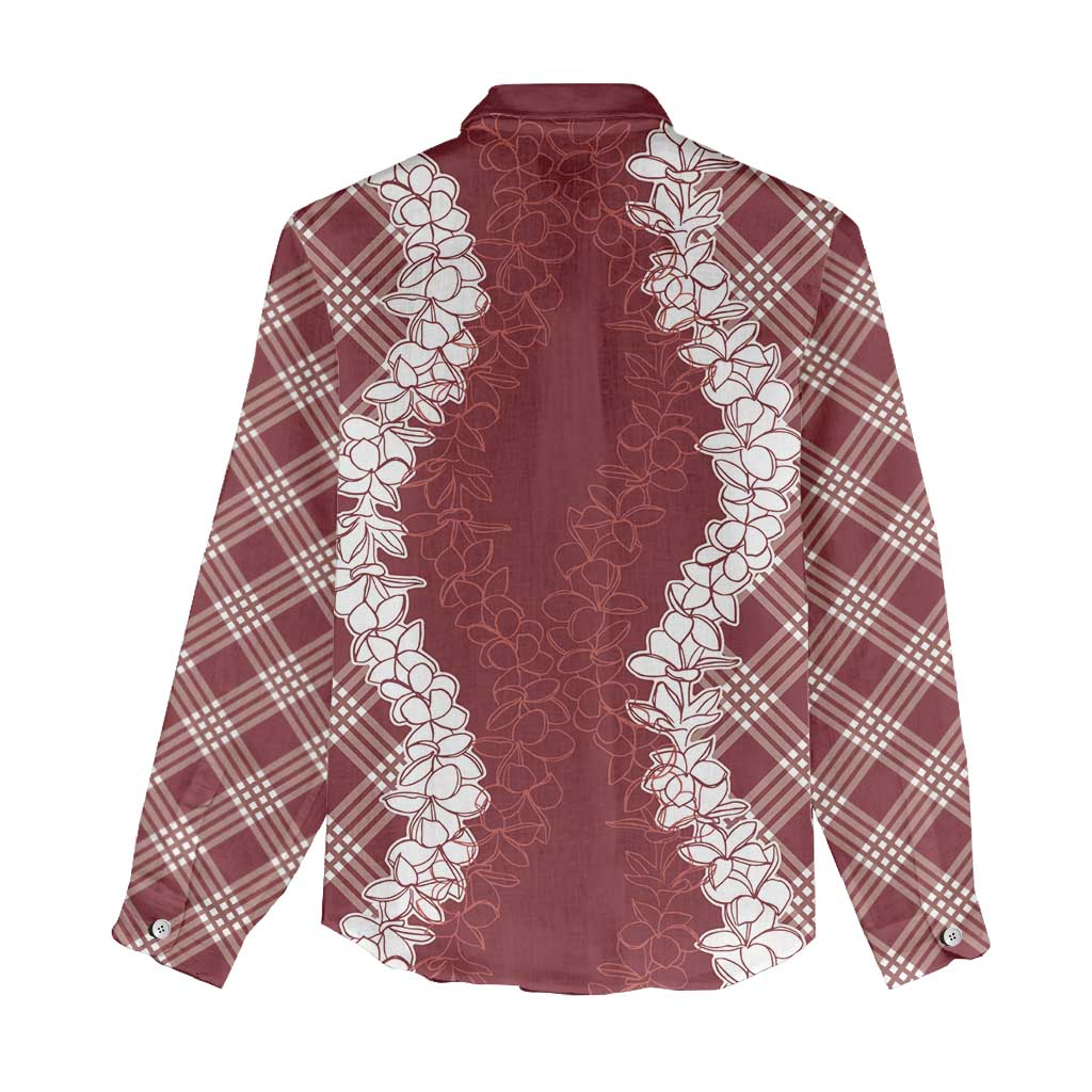 Hawaii Aloha Plumeria Lei Scarlet Palaka Women Casual Shirt - Polynesian Pride