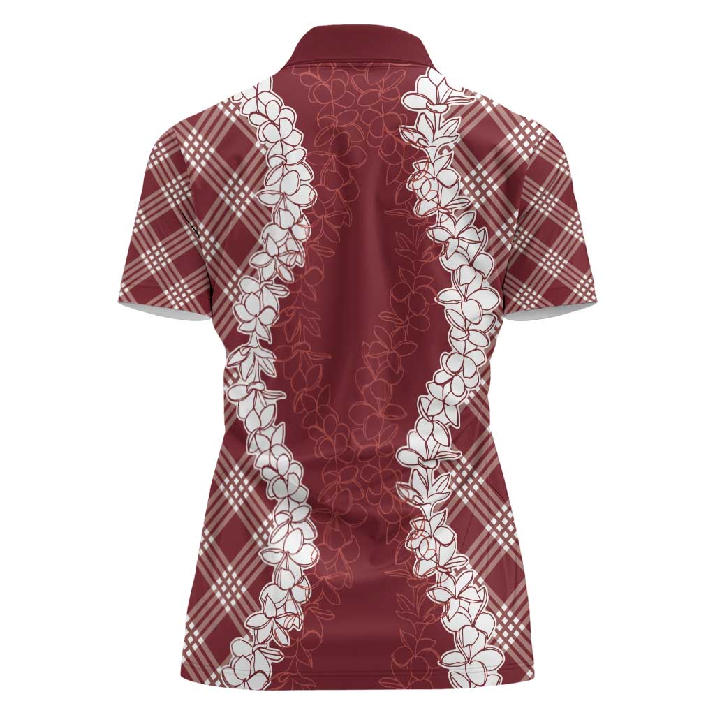 Hawaii Aloha Plumeria Lei Scarlet Palaka Women Polo Shirt - Polynesian Pride