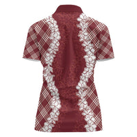 Hawaii Aloha Plumeria Lei Scarlet Palaka Women Polo Shirt - Polynesian Pride