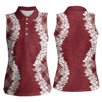 Hawaii Aloha Plumeria Lei Scarlet Palaka Women Sleeveless Polo Shirt - Polynesian Pride
