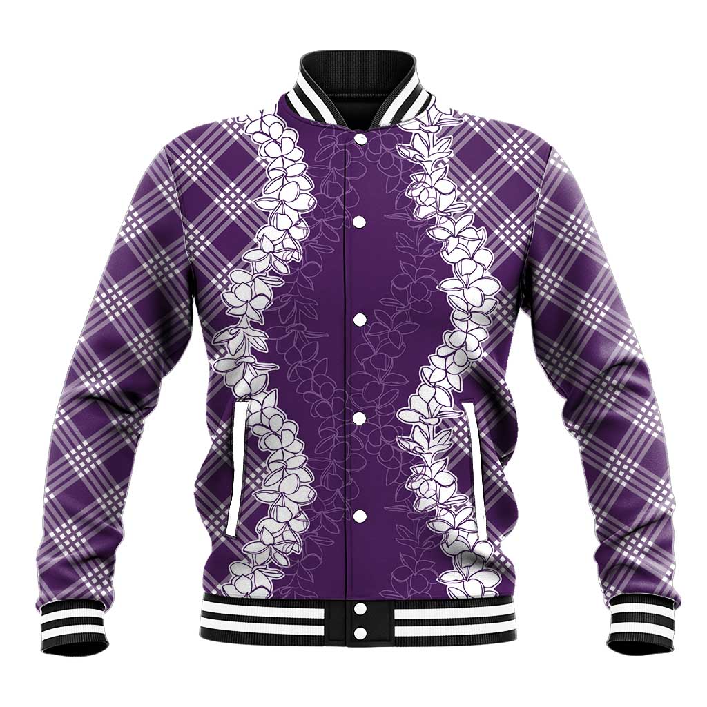 Hawaii Aloha Plumeria Lei Violet Palaka Baseball Jacket - Polynesian Pride