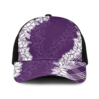 Hawaii Aloha Plumeria Lei Violet Palaka Baseball Net Cap - Polynesian Pride