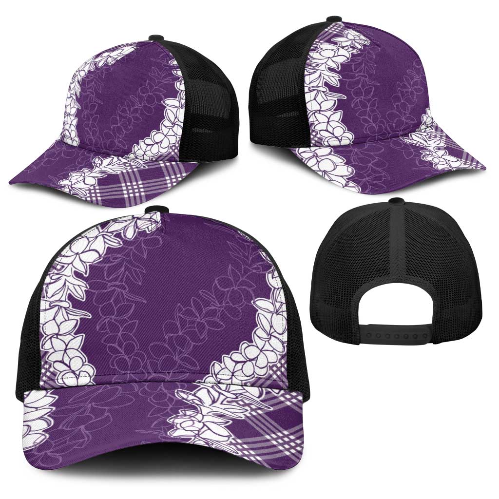 Hawaii Aloha Plumeria Lei Violet Palaka Baseball Net Cap - Polynesian Pride
